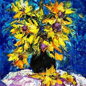 Blue And Sunflowers 16'' x 13''