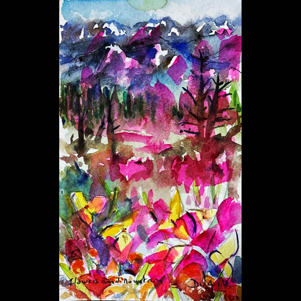 Flowers and Mountain<em>7'' x 4.5''</em>