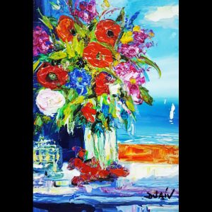 Fleurs au Board de l'eau 9.5'' x 7.5''