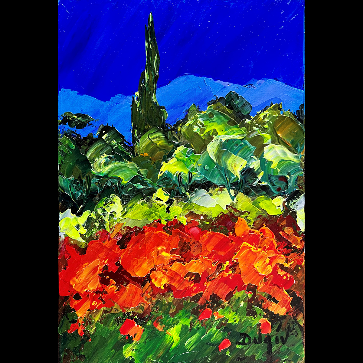 Coquelicots Rouge et Bleu 12''x 8''