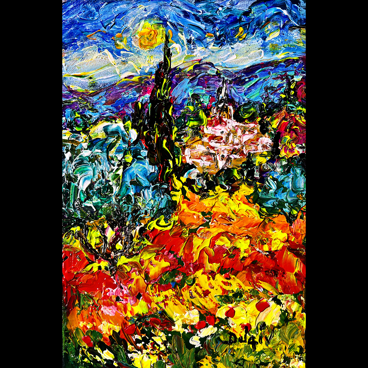 Van Gogh Cypres Village <em>12'' x 8''</em>