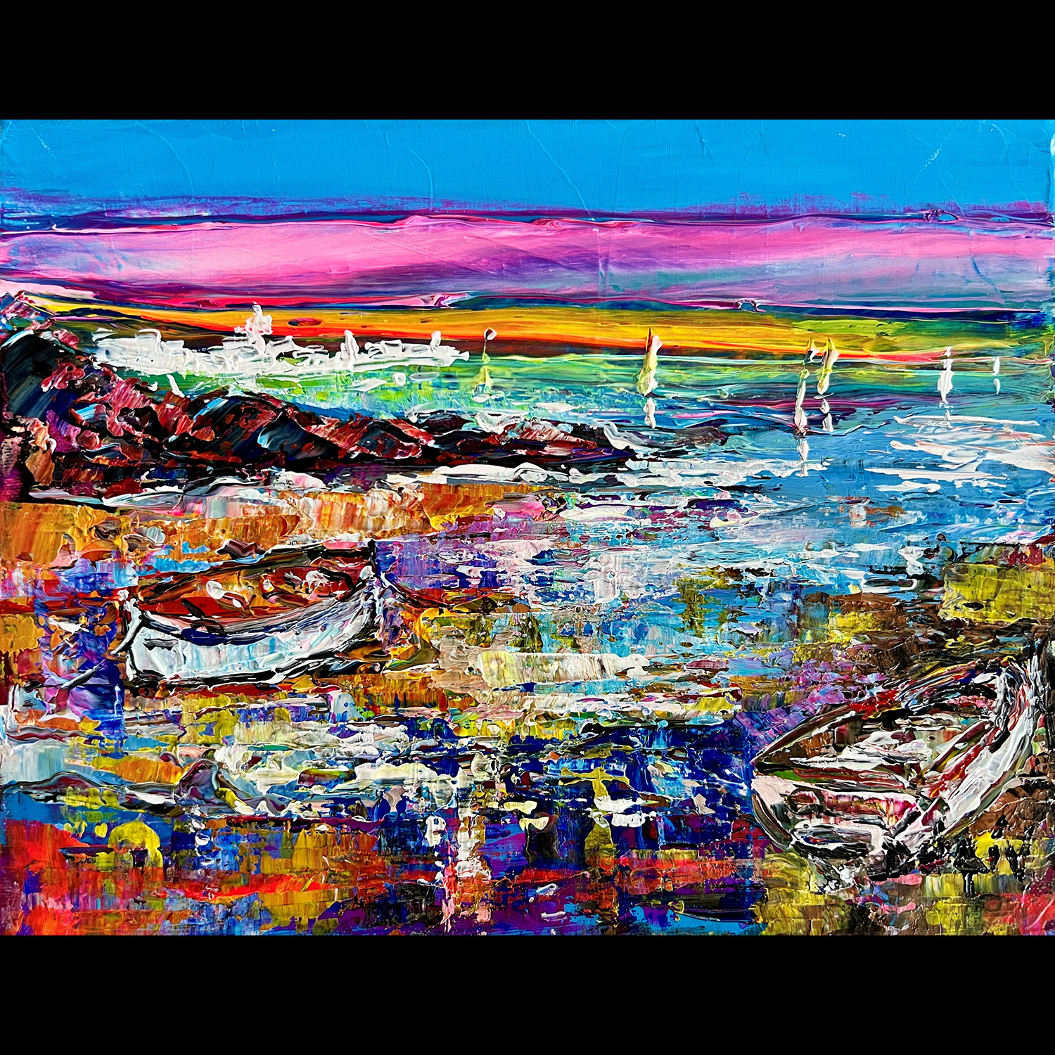 Rose et barques 8''X10''