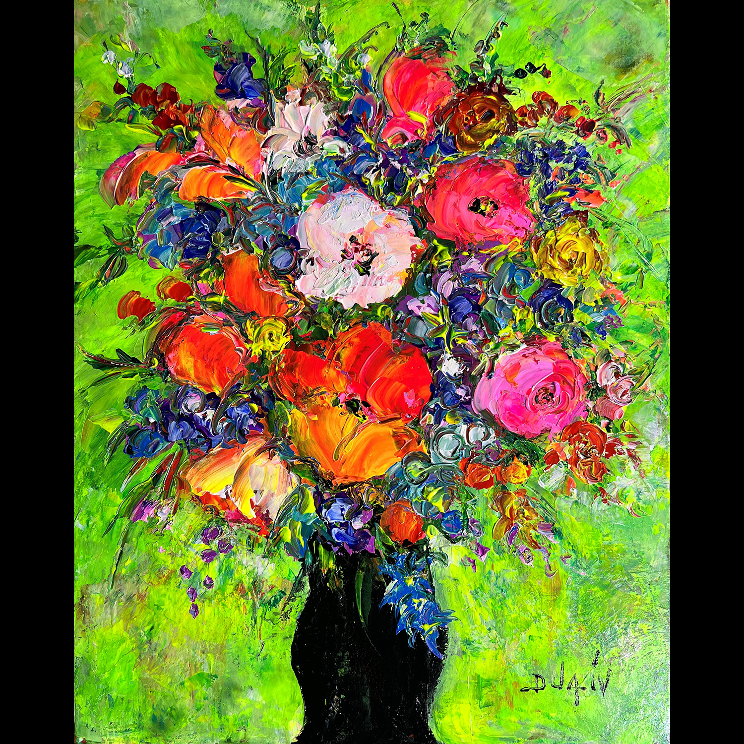 Fond Vert et Fleurs 20''x16''